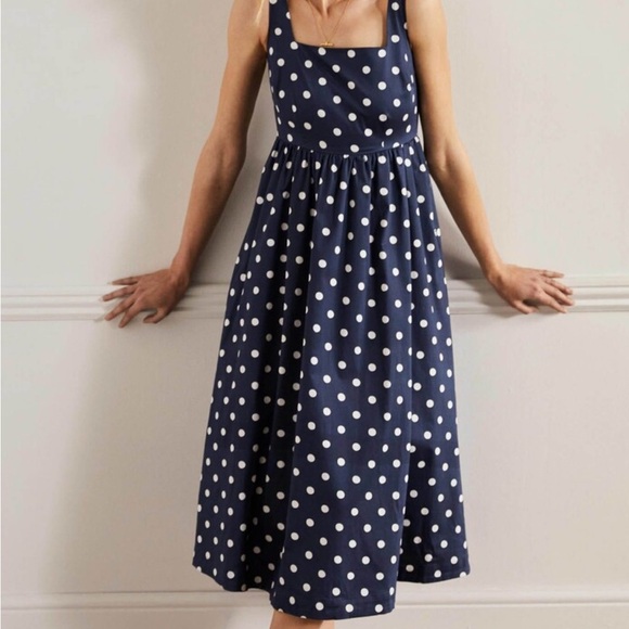 knee length dresses for ladies Square Neck Seam Midi Dress-Gallery Blue, Vine Tile